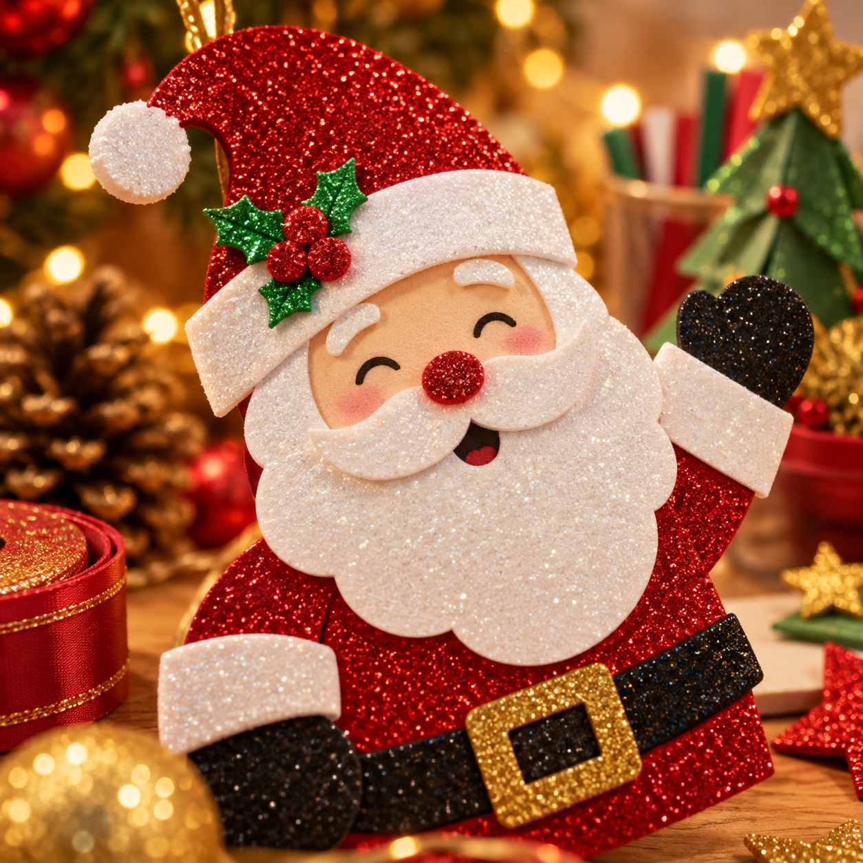 Papai Noel natalino com acabamento brilhante em vermelho e branco