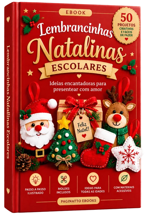 Capa do e-book Lembrancinhas Natalinas Escolares — 50 projetos, Paginatto Ebooks